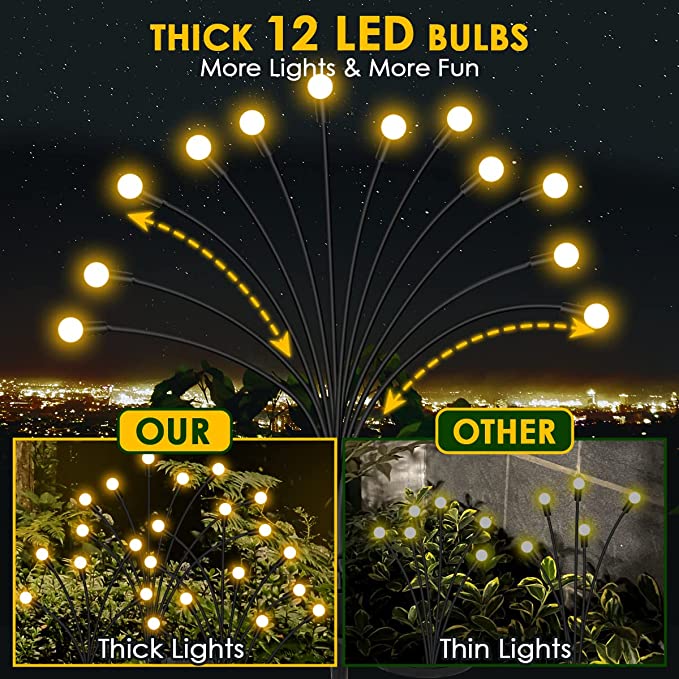 GOANDO Solar Garden Lights 48 LED Firefly Lights 4 Pack Solar Outdoor Lights Waterproof Starburst Swaying Garden Decor Lights for Yard Patio Pathway Decoration