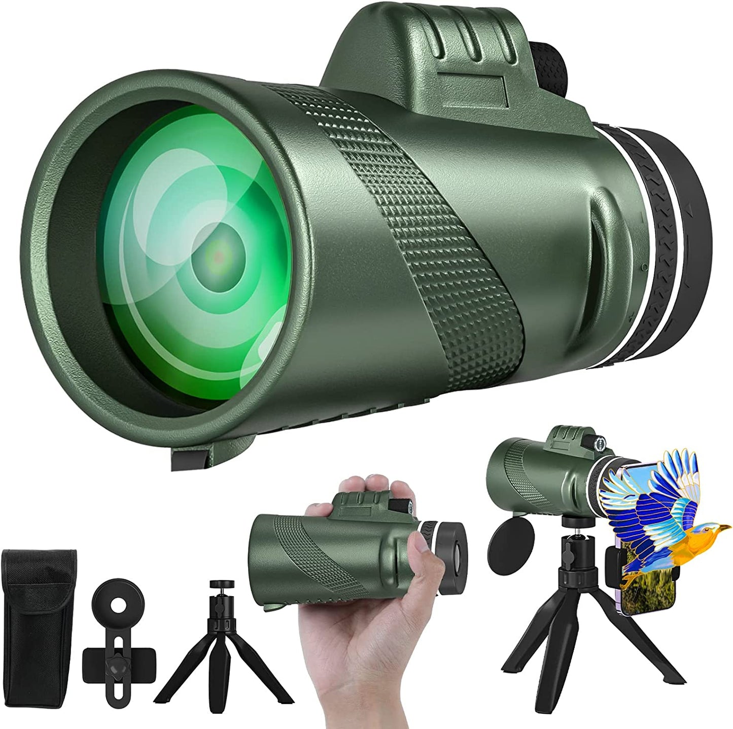 80x100 Monocular Telescope for Adults High Powered Lightweight Monoculars with Smartphone Adapter Tripod Compact Waterproof Monocular for Hunting Stargazing Bird Watching Hiking Travel