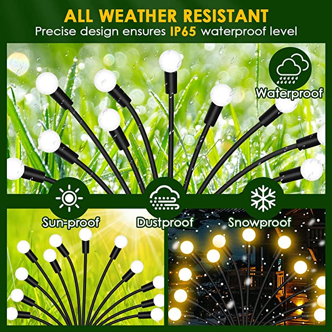 GOANDO Solar Garden Lights 48 LED Firefly Lights 4 Pack Solar Outdoor Lights Waterproof Starburst Swaying Garden Decor Lights for Yard Patio Pathway Decoration
