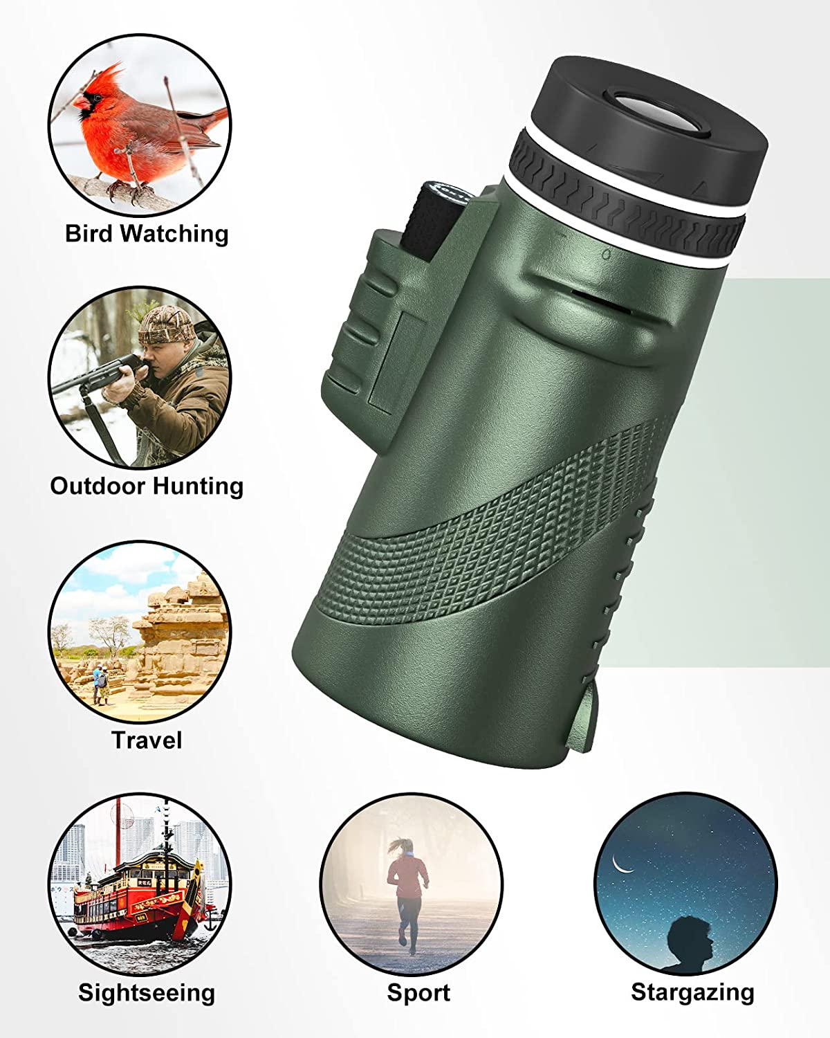 80x100 Monocular Telescope for Adults High Powered Lightweight Monoculars with Smartphone Adapter Tripod Compact Waterproof Monocular for Hunting Stargazing Bird Watching Hiking Travel