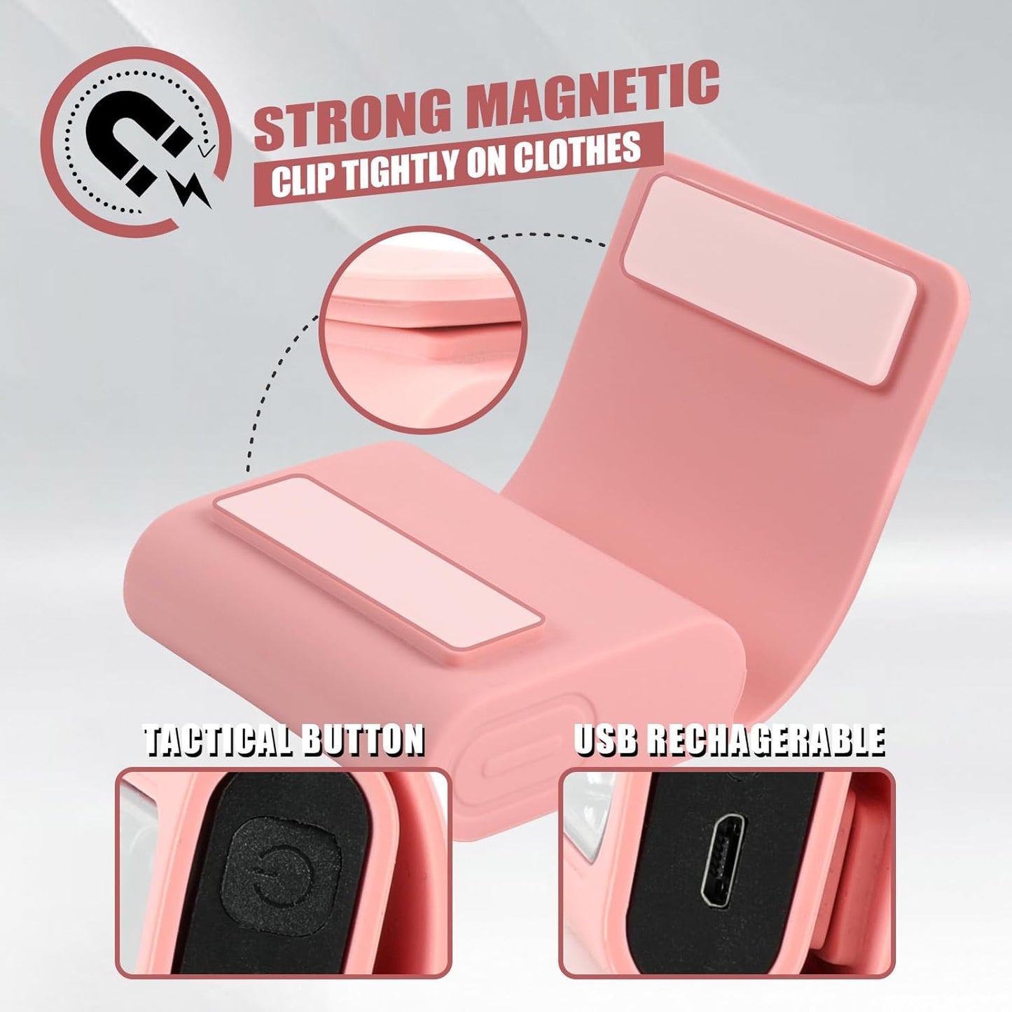 GOANDO 2 Pack Safety Jogging LED Light, Black, Water Resistant, 4 Modes, USB Charging, Strong Magnetic Clip for Night Running, Walking, Hiking