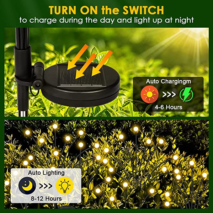 GOANDO Solar Garden Lights 48 LED Firefly Lights 4 Pack Solar Outdoor Lights Waterproof Starburst Swaying Garden Decor Lights for Yard Patio Pathway Decoration