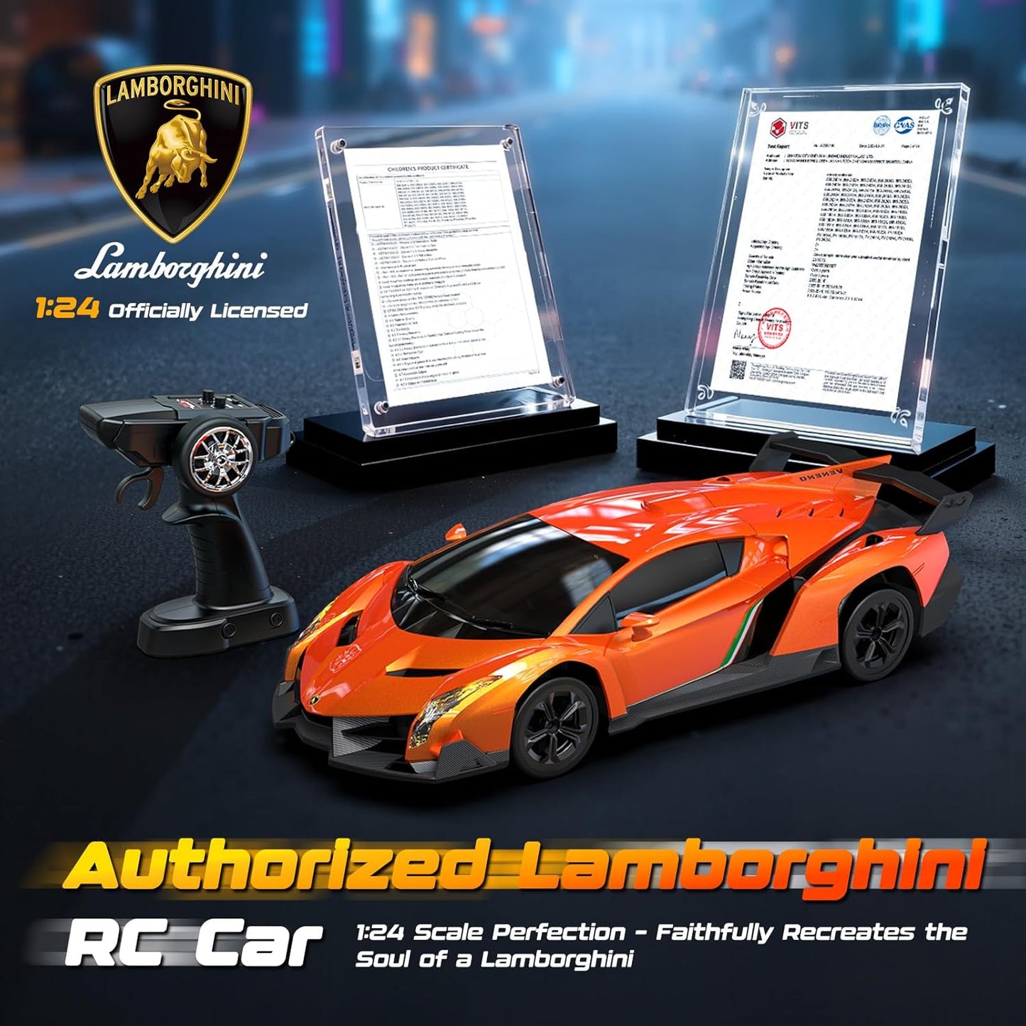 ENEPHE Lamborghini Remote Control Car Toy, Officially Licensed RC Drift Car 15Km/h with Underglow & Headlights, 1:24 Scale 2.4GHz, 2 Batteries 60 Min Play, RC Gift Toy for Boys & Girls Ages 3-12 & Adults