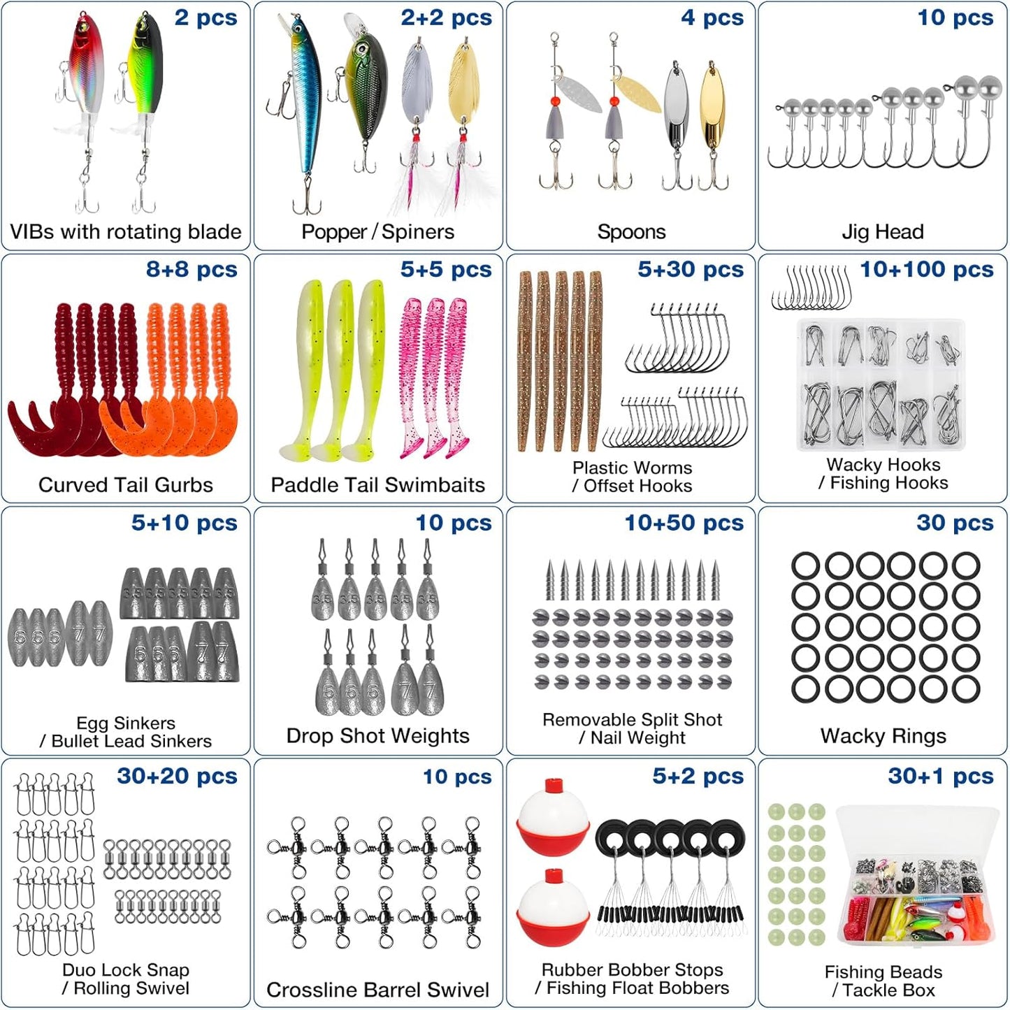 Fishing Lures Kit for Freshwater Bait Tackle Kit for Bass Trout Salmon Fishing Accessories Tackle Box Including Spoon Lures Soft Plastic Worms Gifts for Men