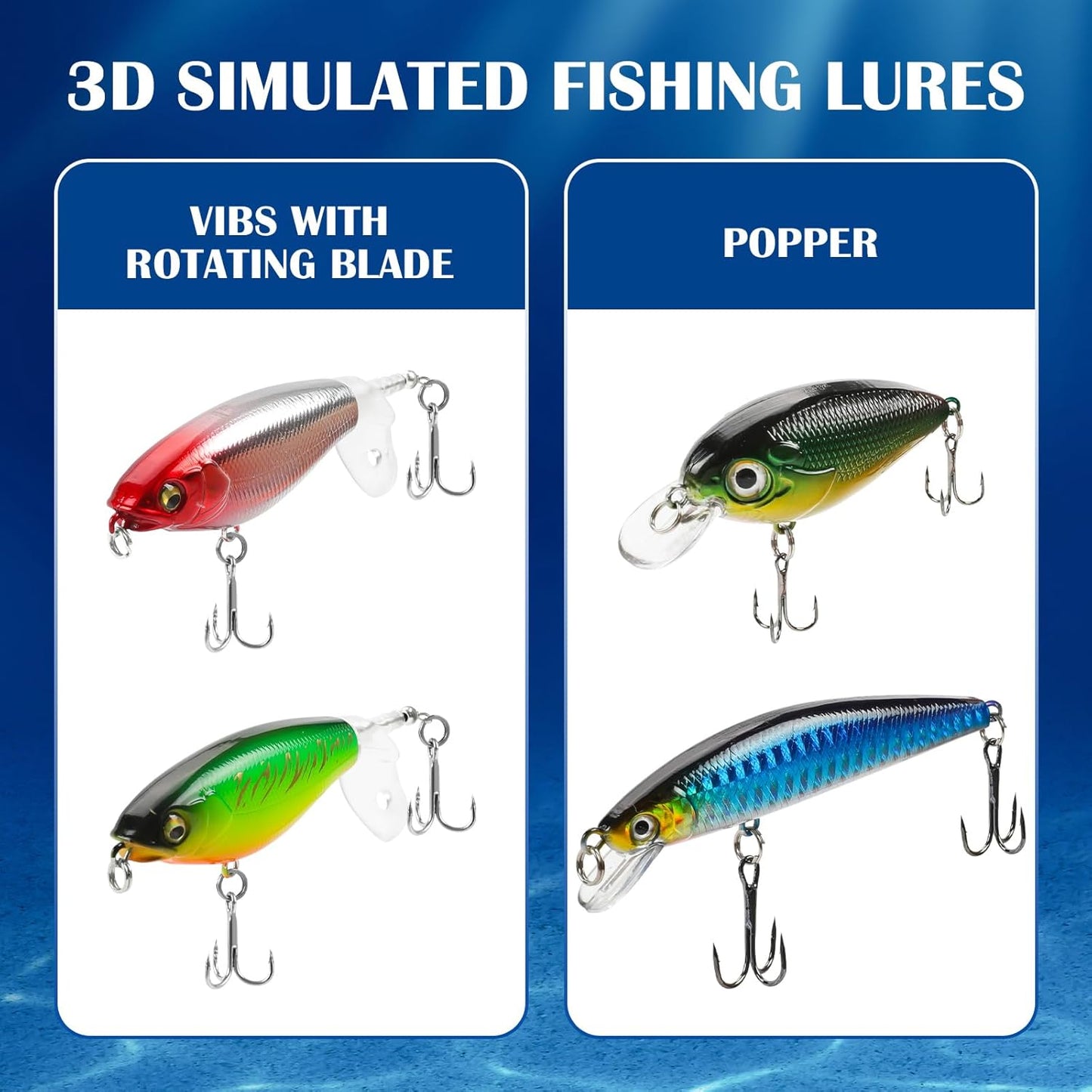 Fishing Lures Kit for Freshwater Bait Tackle Kit for Bass Trout Salmon Fishing Accessories Tackle Box Including Spoon Lures Soft Plastic Worms Gifts for Men