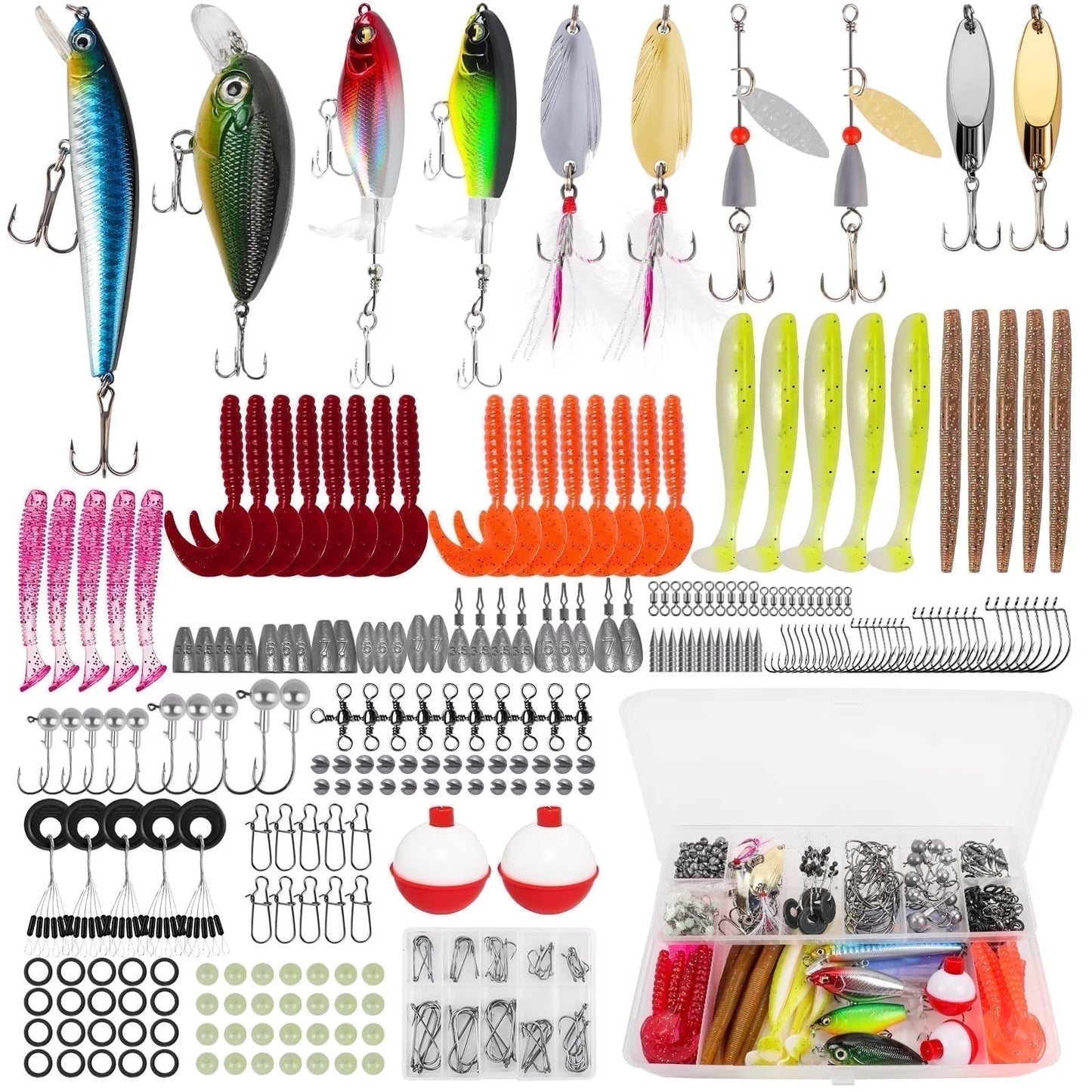 GOANDO Fishing Lures, 78pcs Fishing Gear Included Tackle Box for Bass/Saltwater/Trout/Worms, Fishing Gifts for Men