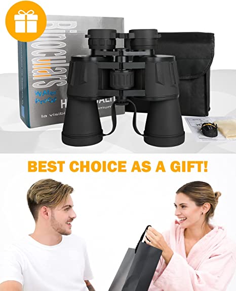 GOANDO 20x50 Binoculars for Adults and Kids High Power Compact Binoculars Large Waterproof Binoculars with Low Light Night Vision for Hunting Bird Watching Travel Sightseeing Outdoor Sports, Black