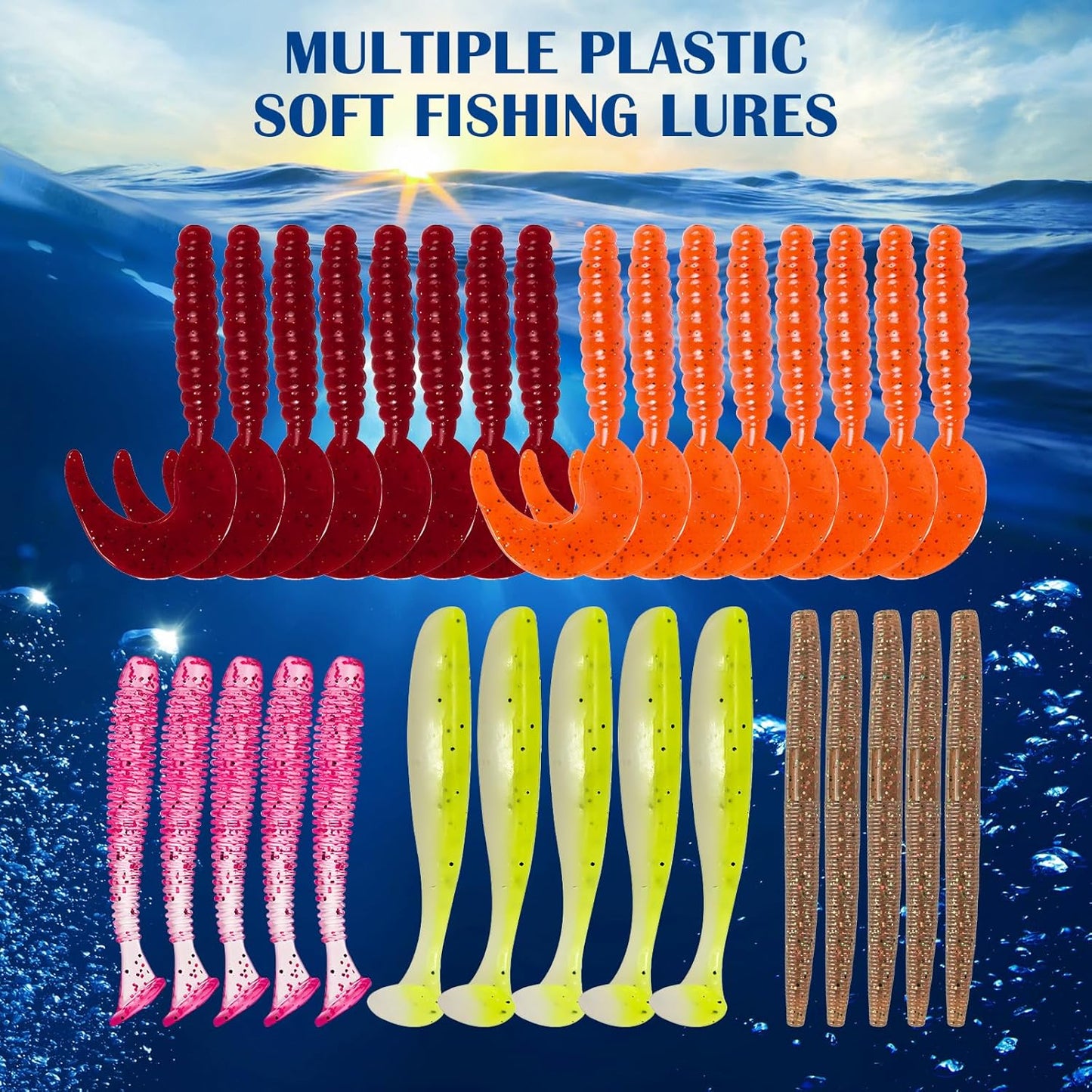 Fishing Lures Kit for Freshwater Bait Tackle Kit for Bass Trout Salmon Fishing Accessories Tackle Box Including Spoon Lures Soft Plastic Worms Gifts for Men