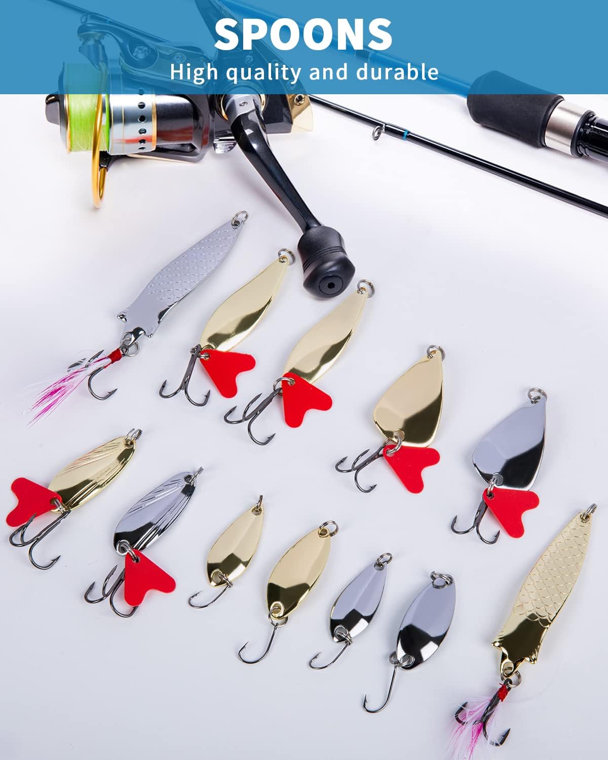 GOANDO Fishing Lures Kit for Freshwater Bait Tackle Kit for Bass Trout Salmon Fishing Accessories Tackle Box Including Spoon Lures Soft Plastic Worms Fishing Gifts