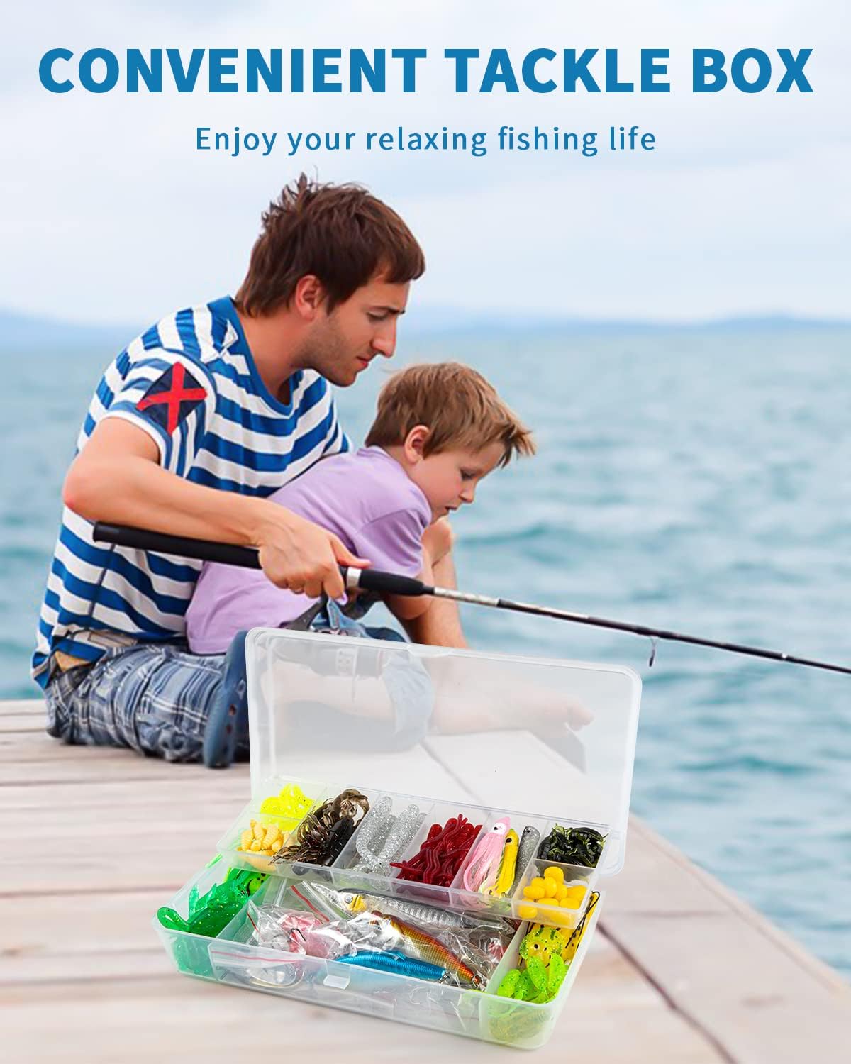 GOANDO Fishing Lures Kit for Freshwater Bait Tackle Kit for Bass Trout Salmon Fishing Accessories Tackle Box Including Spoon Lures Soft Plastic Worms Fishing Gifts