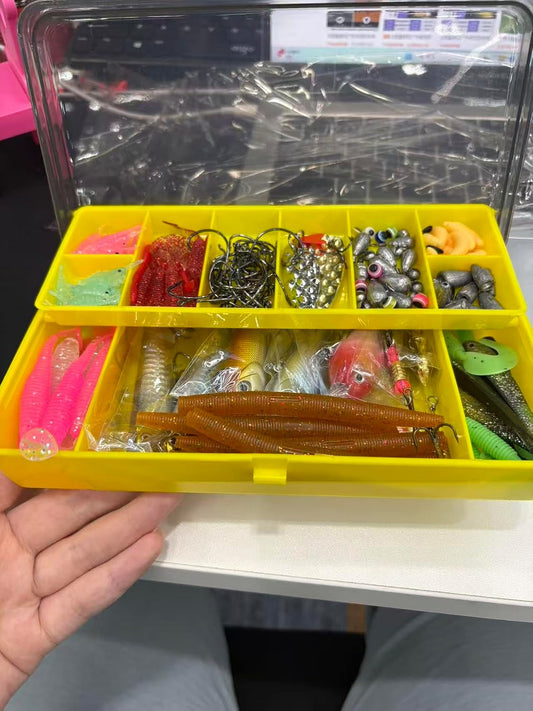GOANDO Fishing Lures Kit for Freshwater Bait Tackle Kit for Bass Trout Salmon Fishing Accessories Tackle Box Including Spoon Lures Soft Plastic Worms Fishing Gifts（160）