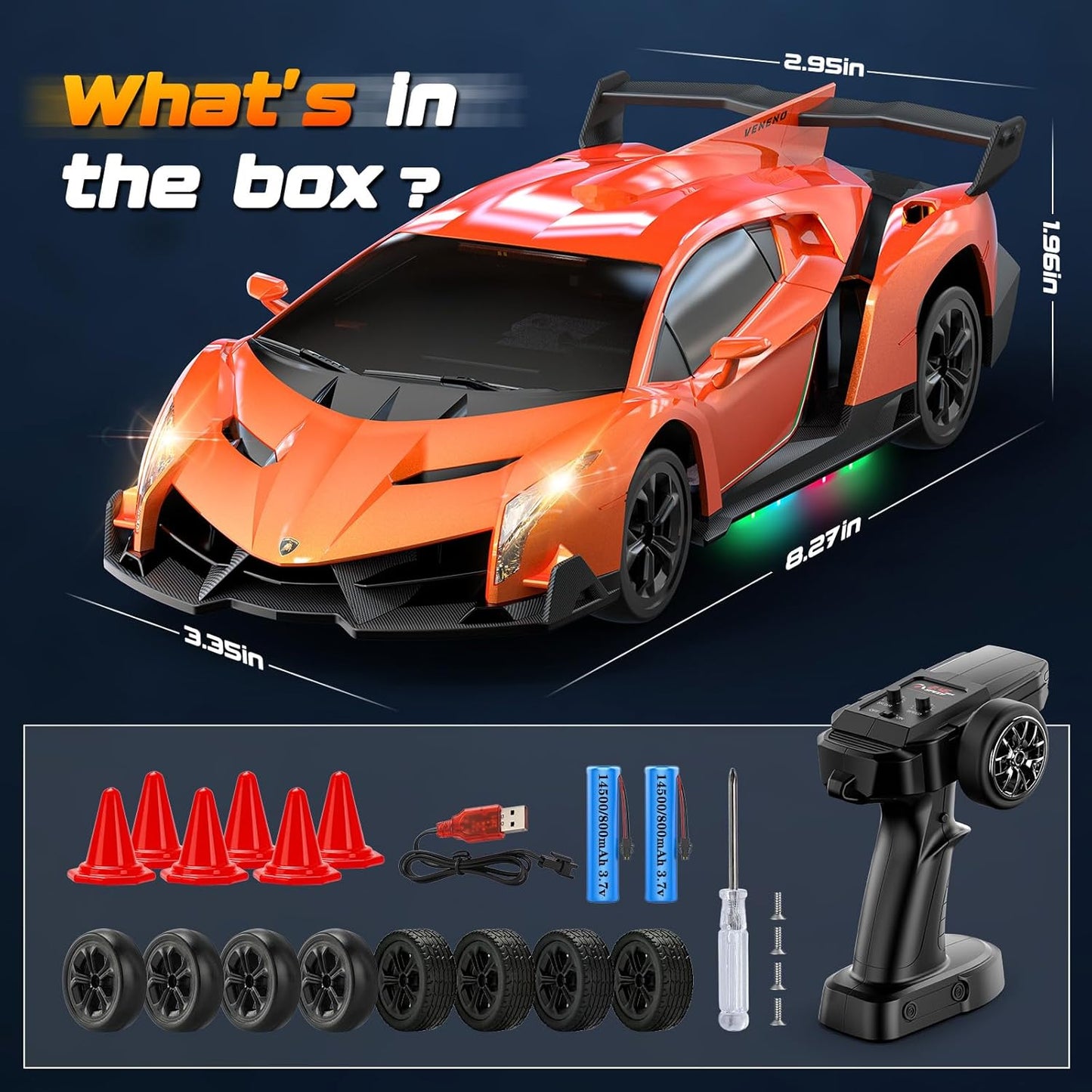 ENEPHE Lamborghini Remote Control Car Toy, Officially Licensed RC Drift Car 15Km/h with Underglow & Headlights, 1:24 Scale 2.4GHz, 2 Batteries 60 Min Play, RC Gift Toy for Boys & Girls Ages 3-12 & Adults