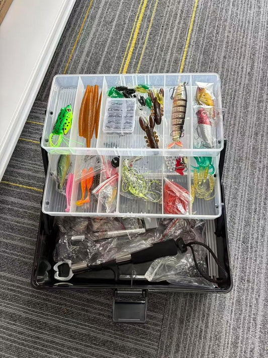 GOANDO Fishing Lures Kit for Freshwater Bait Tackle Kit for Bass Trout Salmon Fishing Accessories Tackle Box Including Spoon Lures Soft Plastic Worms Fishing Gifts（460）