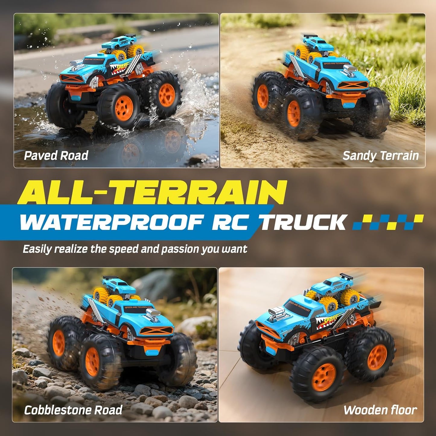 ENEPHE 2-in-1 Remote Control Car with Transform Launcher Track – 1:16 RC Monster Truck Toys 2.4GHz, Self-Standing 360° Flips Towing Mini Cars & Electric Scoring Gate Truck Gift for Kids Boys Girls Age 4-12