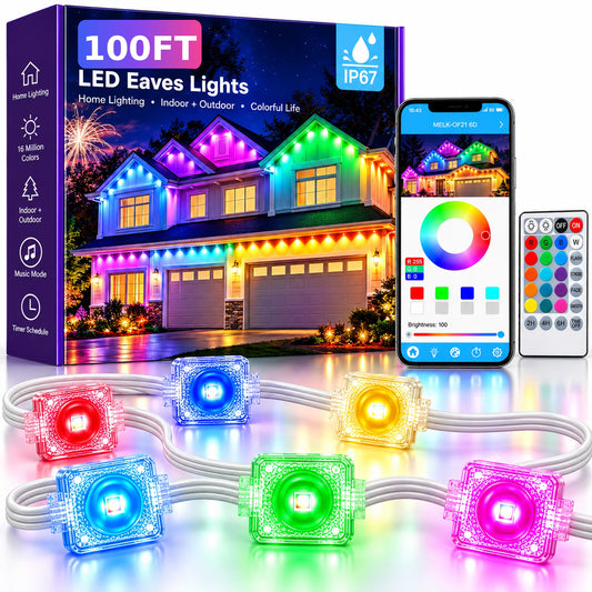 GOANDO 100FT Permanent Outdoor Lights for House, Smart RGB Eaves Lights, 100 Scene Modes, App/Remote Control, IP67 Waterproof, for Christmas, Halloween, Thanksgiving, Daily & Holiday Decor