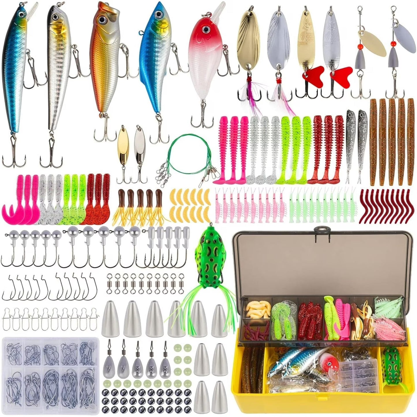 GOANDO Fishing Lures, 78pcs Fishing Gear Included Tackle Box for Bass/Saltwater/Trout/Worms, Fishing Gifts for Men
