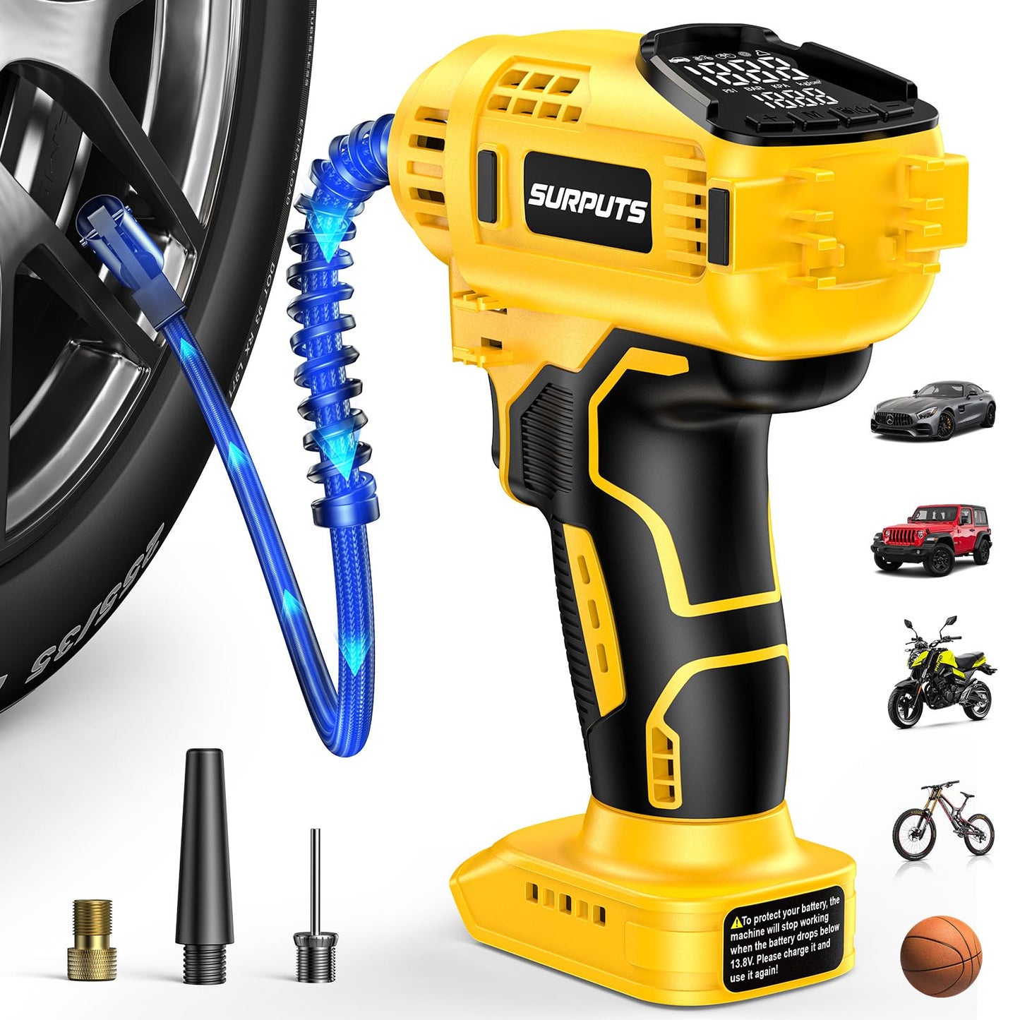 Tire Inflator Air Compressor Compatible with Dewalt 20V Battery, 150PSI Cordless Portable Air Pump with Digital Pressure & Auto Shut-Off, LED Light for Car Motorcycles Bike Ball (Tool Only)